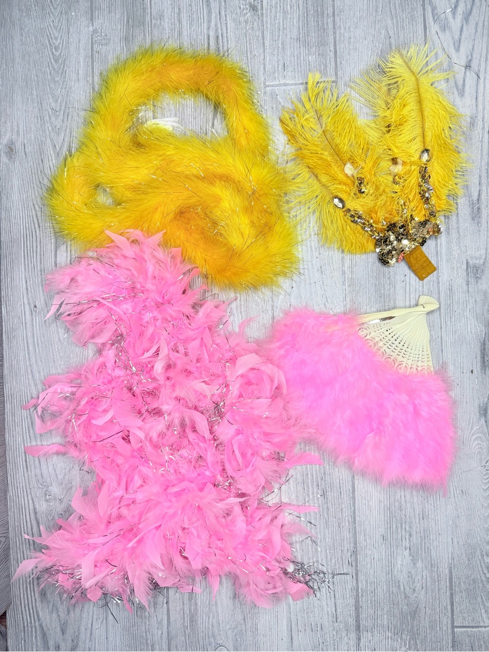 Vintage feather boas and fans / hair piece accessories glitter costume cosplay